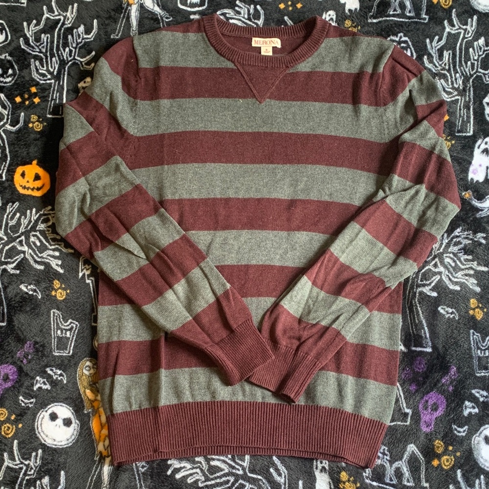 Merona Maroon and Gray Striped Crewneck Sweater